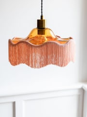Rockett St George Amber Orange Fringe Glass Pendant Light - Image 2 of 4