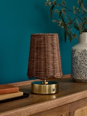 Clarke and Clarke Rattan/Brass Isla Rechargeable Wireless Touch Lamp - Image 2 of 7
