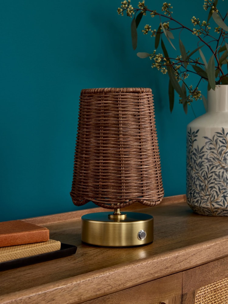 Clarke and Clarke Rattan/Brass Isla Rechargeable Wireless Touch Lamp - Image 2 of 7