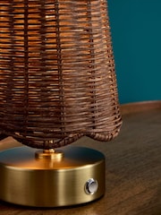 Clarke and Clarke Rattan/Brass Isla Rechargeable Wireless Touch Lamp - Image 3 of 7