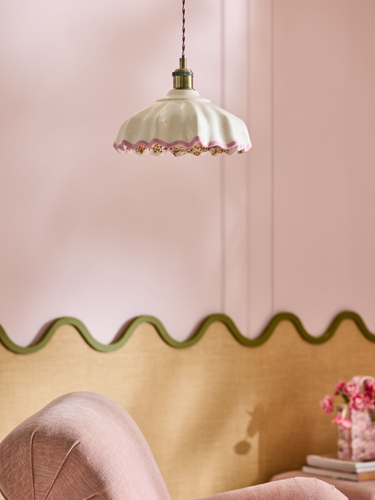 Cath Kidston Pink/Cream Ceramic Folded Ceiling Pendant - Image 2 of 6