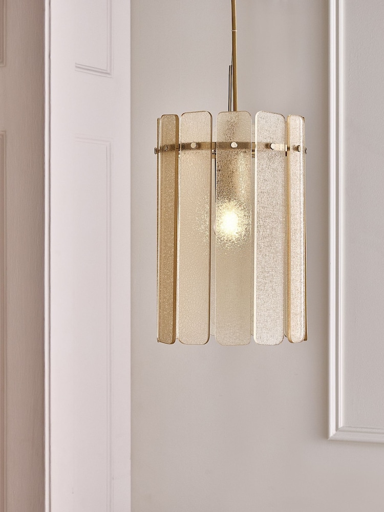 Lipsy Champagne Gold Crackle Glass Pendant Light - Image 1 of 4