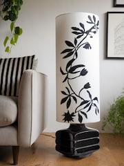 Rockett St George Black/White Flower Print Silhouette Block Floor Lamp - Image 1 of 4