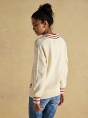 Joules Dibbly Cream Cotton Cable Knit Cricket Jumper - Image 2 of 9