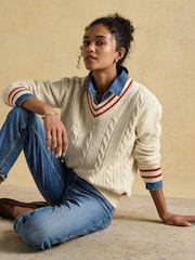 Joules Dibbly Cream Cotton Cable Knit Cricket Jumper - Image 3 of 9