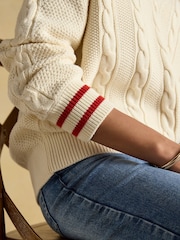 Joules Dibbly Cream Cotton Cable Knit Cricket Jumper - Image 7 of 9
