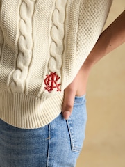 Joules Dibbly Cream Cotton Cable Knit Cricket Jumper - Image 8 of 9
