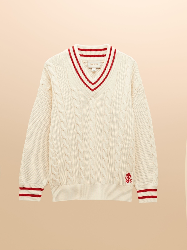Joules Dibbly Cream Cotton Cable Knit Cricket Jumper - Image 9 of 9