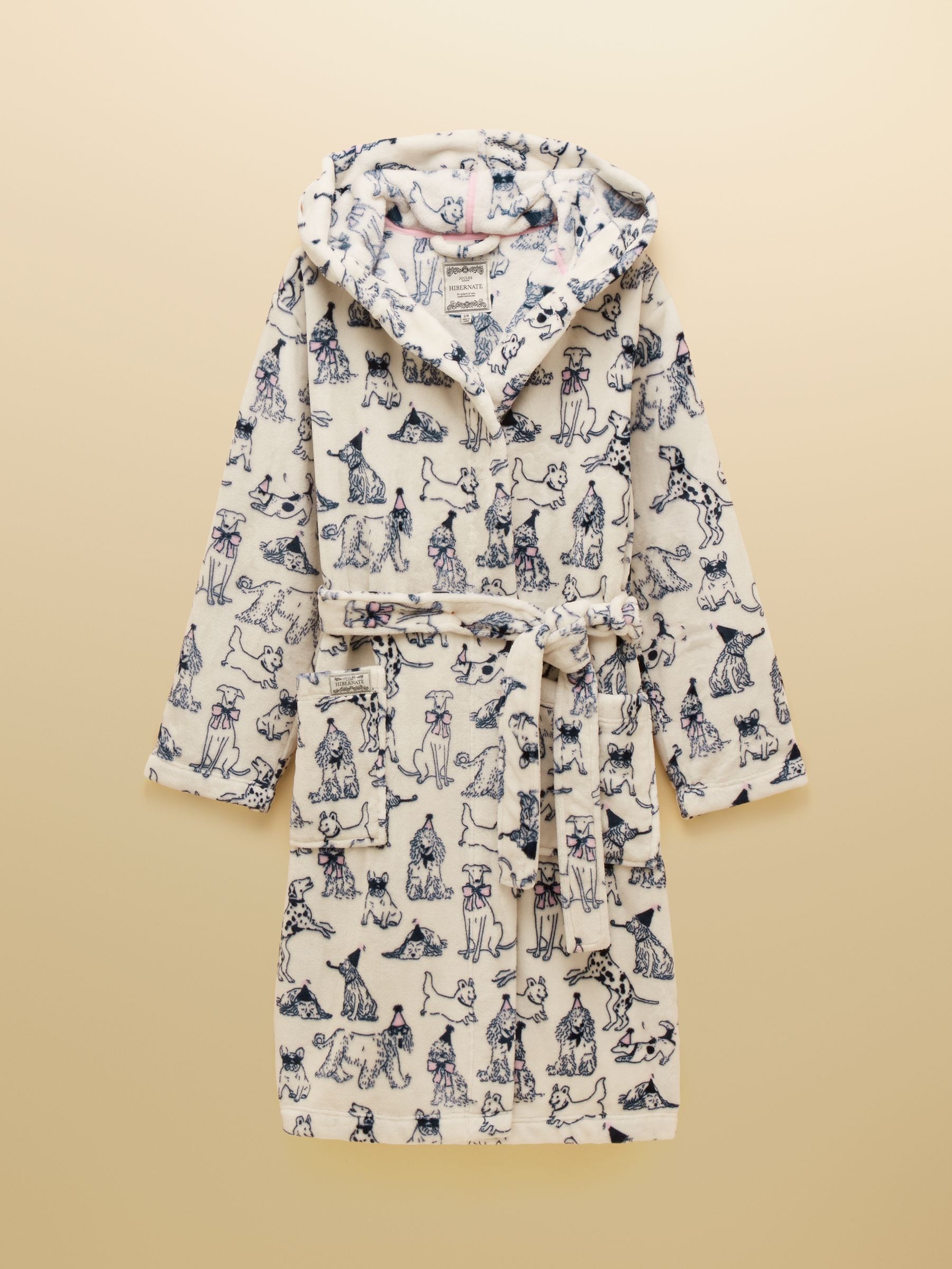 Buy Joules Luna Cream Party Dogs Fleece Dressing Gown with Hood