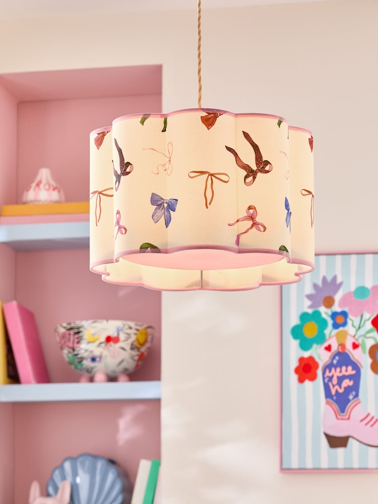 Eleanor Bowmer Pink Bow Print Scalloped Easy Fit Lamp Shade - Image 1 of 5