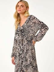 Roman Black Petite Animal Print Frill Dress - Image 2 of 5