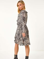 Roman Black Petite Animal Print Frill Dress - Image 3 of 5