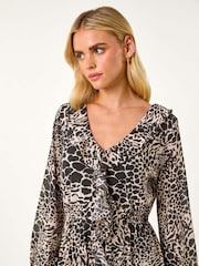 Roman Black Petite Animal Print Frill Dress - Image 4 of 5