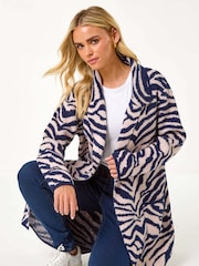 Roman Blue Petite Animal Print Knit Coatigan - Image 1 of 5