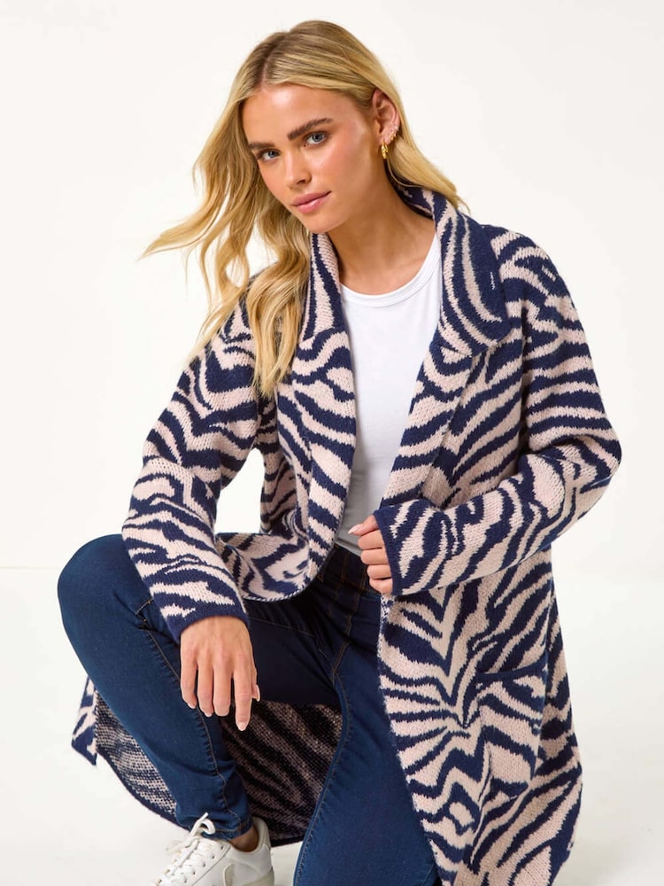Roman Blue Petite Animal Print Knit Coatigan - Image 1 of 5
