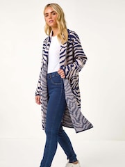 Roman Blue Petite Animal Print Knit Coatigan - Image 2 of 5