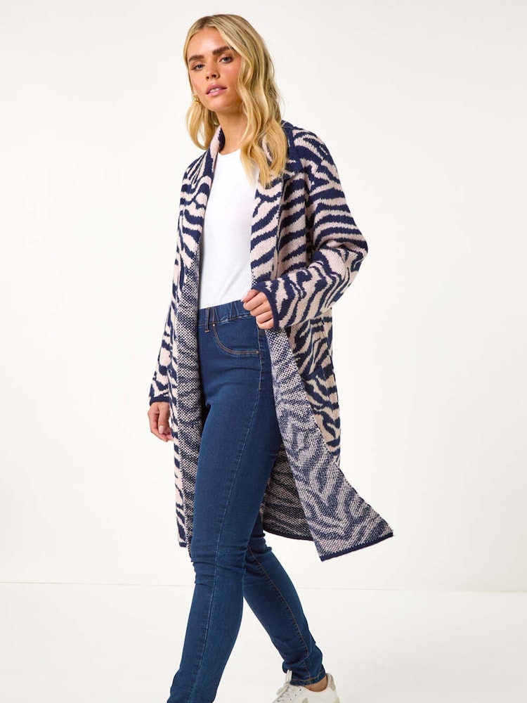 Roman Blue Petite Animal Print Knit Coatigan - Image 2 of 5