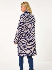 Roman Blue Petite Animal Print Knit Coatigan - Image 3 of 5