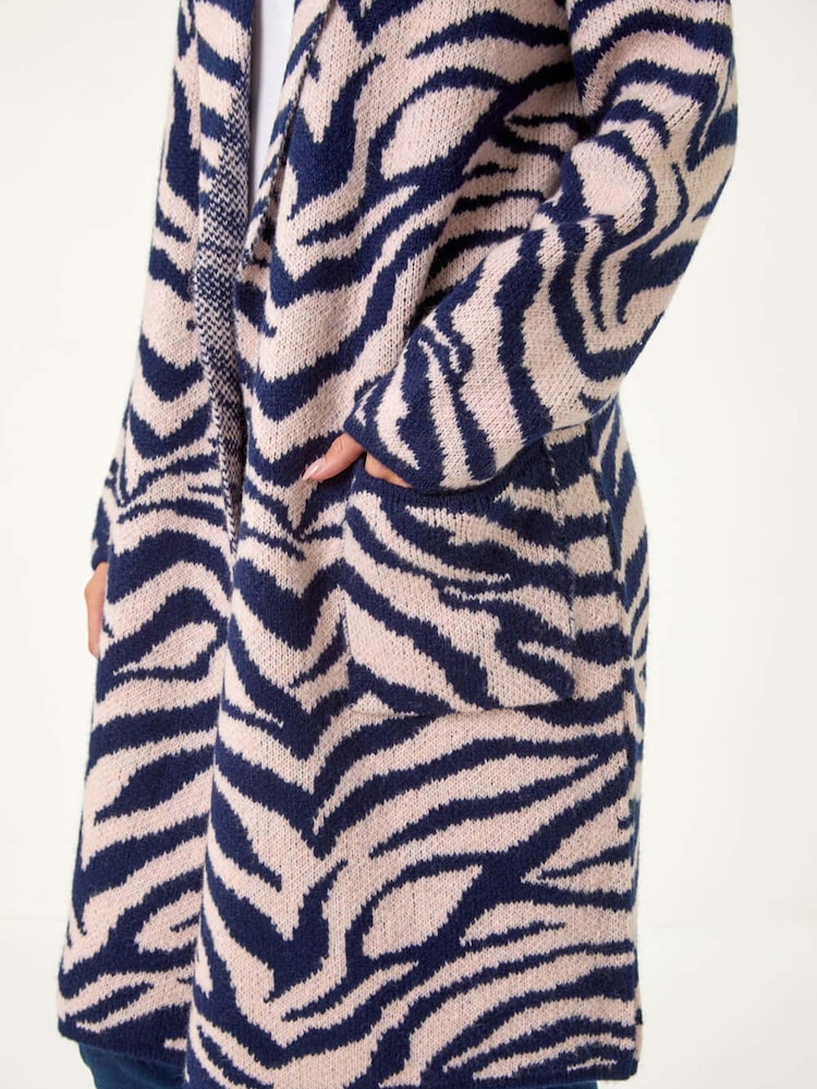 Roman Blue Petite Animal Print Knit Coatigan - Image 5 of 5