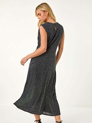 Roman Black Petite Sparkle Stretch Drape Dress - Image 3 of 5