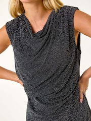 Roman Black Petite Sparkle Stretch Drape Dress - Image 5 of 5