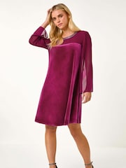 Roman Pink Petite Neck Trim Velvet Dress - Image 3 of 6