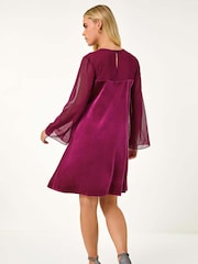 Roman Pink Petite Neck Trim Velvet Dress - Image 4 of 6