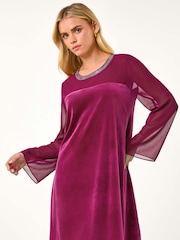 Roman Pink Petite Neck Trim Velvet Dress - Image 5 of 6