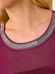 Roman Pink Petite Neck Trim Velvet Dress - Image 6 of 6
