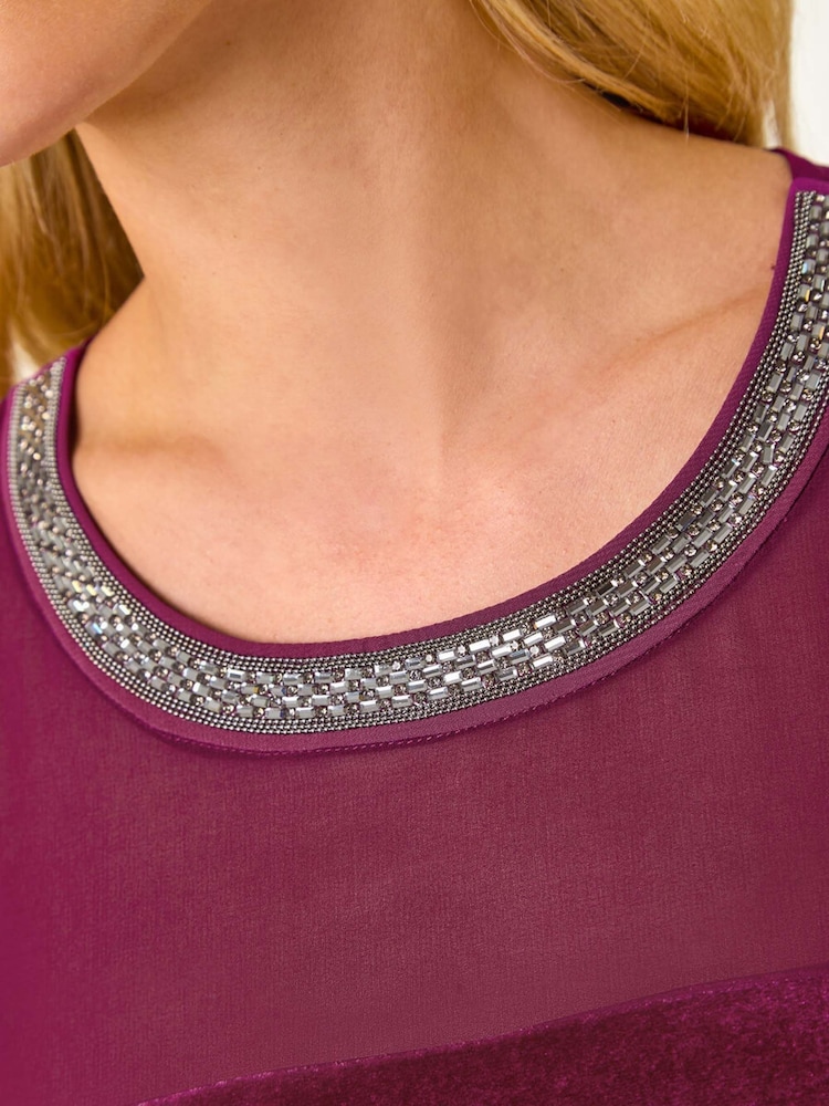 Roman Pink Petite Neck Trim Velvet Dress - Image 6 of 6