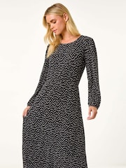 Roman Black Petite Plisse Spot Midi Dress - Image 1 of 6