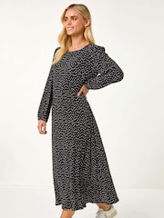 Roman Black Petite Plisse Spot Midi Dress - Image 3 of 6