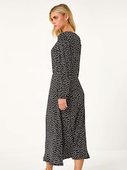Roman Black Petite Plisse Spot Midi Dress - Image 4 of 6