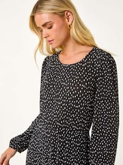 Roman Black Petite Plisse Spot Midi Dress - Image 5 of 6