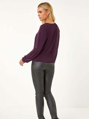 Roman Purple Petite Sequin Trim Blouson Top - Image 3 of 5