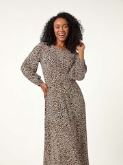 Roman Black Petite Plisse Animal Leopard Print Dress - Image 2 of 5