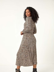 Roman Black Petite Plisse Animal Leopard Print Dress - Image 3 of 5