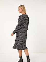 Roman Black Petite Plisse Spot Frill Dress - Image 3 of 5
