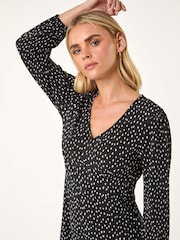 Roman Black Petite Plisse Spot Frill Dress - Image 4 of 5