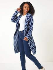 Roman Blue Petite Chevron Print Pocket Knit Coatigan - Image 2 of 5