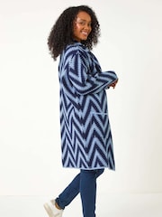 Roman Blue Petite Chevron Print Pocket Knit Coatigan - Image 3 of 5