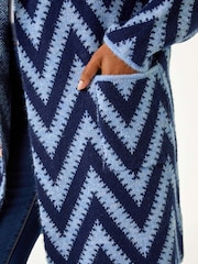 Roman Blue Petite Chevron Print Pocket Knit Coatigan - Image 5 of 5