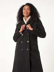 Roman Black Petite Double Breasted Coat - Image 1 of 5