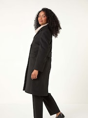 Roman Black Petite Double Breasted Coat - Image 3 of 5