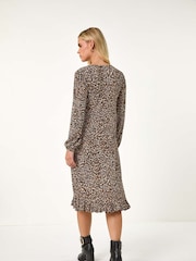 Roman Black Petite Plisse Animal Frill Dress - Image 4 of 6