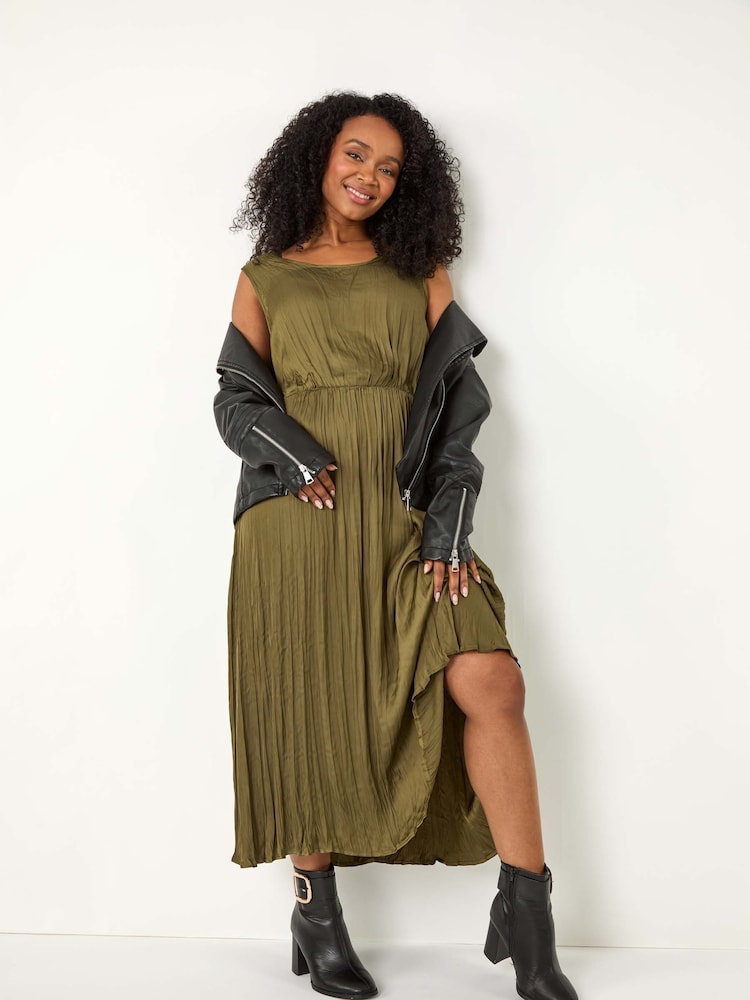 Green - Roman Petite Crush Pleat Midi Dress - Image 1 of 6 Green - Roman Petite Crush Pleat Midi Dress - Image 1 of 6