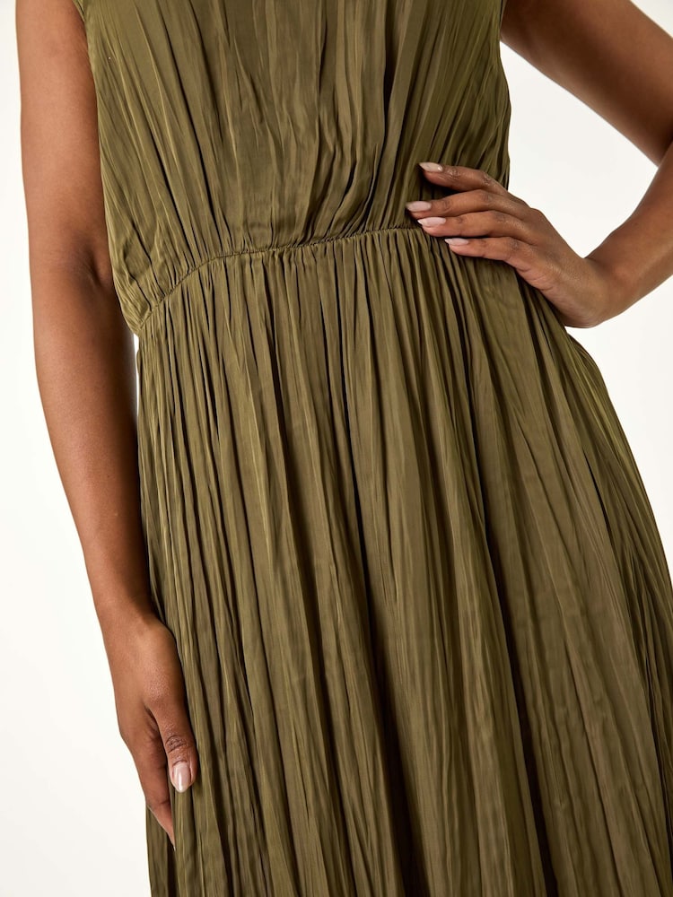 Green - Roman Petite Crush Pleat Midi Dress - Image 6 of 6 Green - Roman Petite Crush Pleat Midi Dress - Image 6 of 6