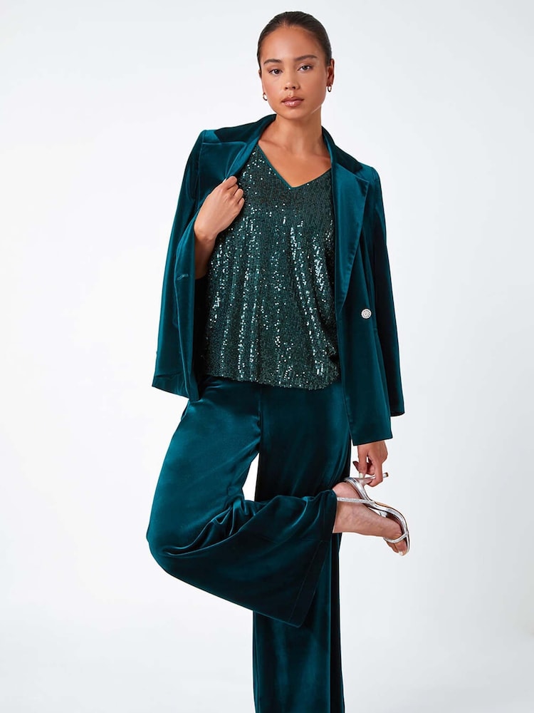 Verde - Roman Petite Wide Leg Velvet Stretch Trousers - Imagen 2 de 5 Verde - Roman Petite Wide Leg Velvet Stretch Trousers - Imagen 2 de 5