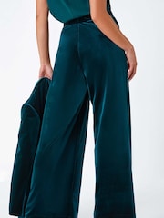 Roman Green Petite Wide Leg Velvet Stretch Trousers - Image 3 of 5