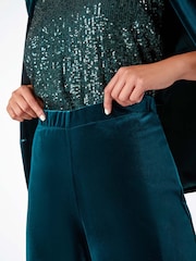 Roman Green Petite Wide Leg Velvet Stretch Trousers - Image 5 of 5